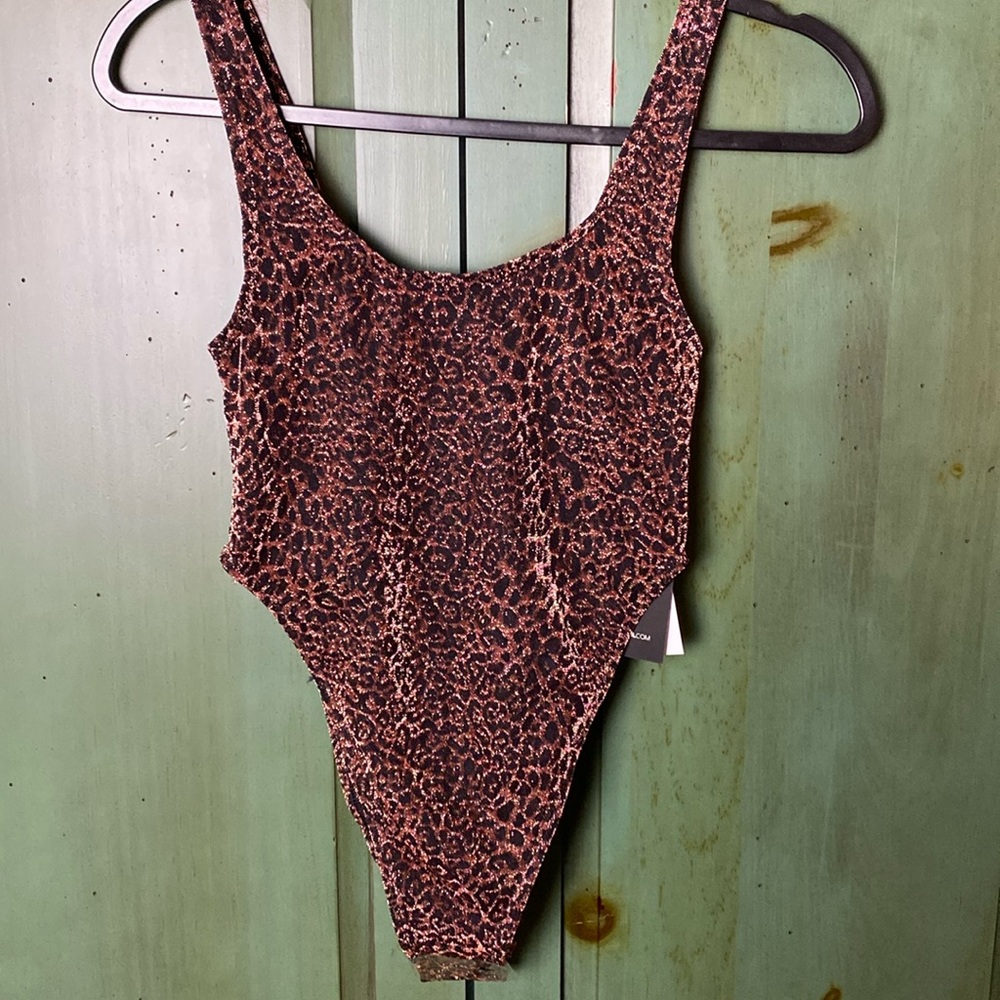 Fashion Nova Jungle Destination One Piece Swimsuit Sparkle Leopard Size XS